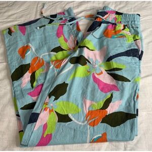 A New Day floral high rise wide leg paper bag linen pants size XS